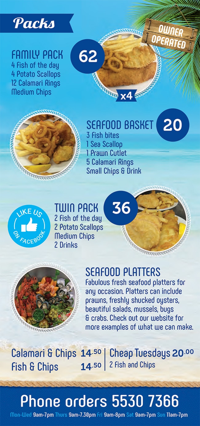Fish and Chips Takeaway Menu Fresh Coral Seafood